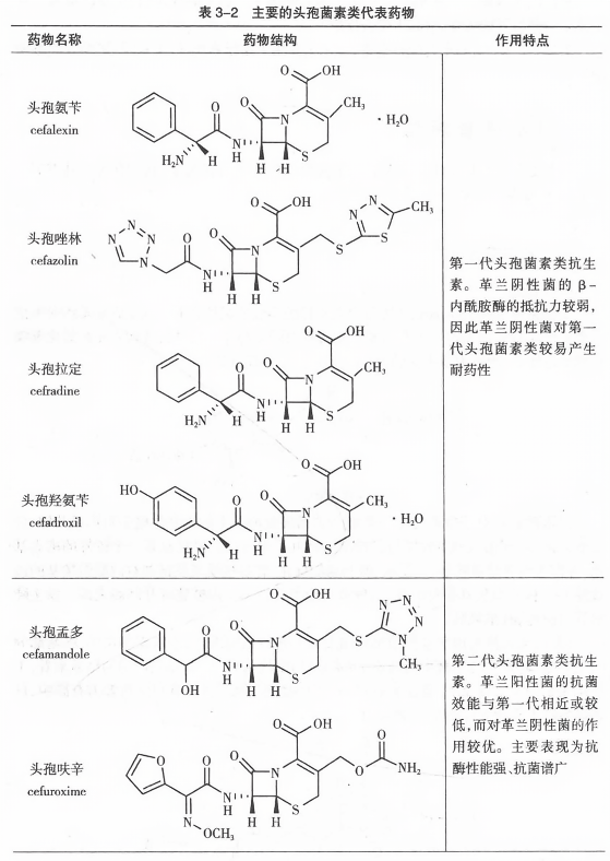 主要的头孢菌素类代表药物