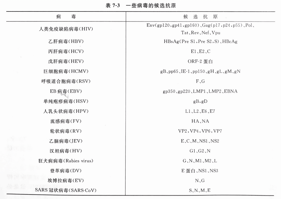 一些病毒的候选抗原